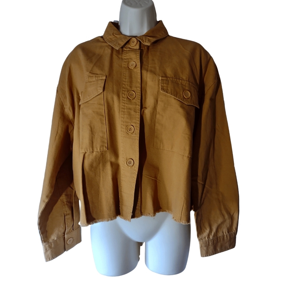 NWOT Oversized Collared Button Up Lightweight Golden Brown Fall Shacket Womens L
